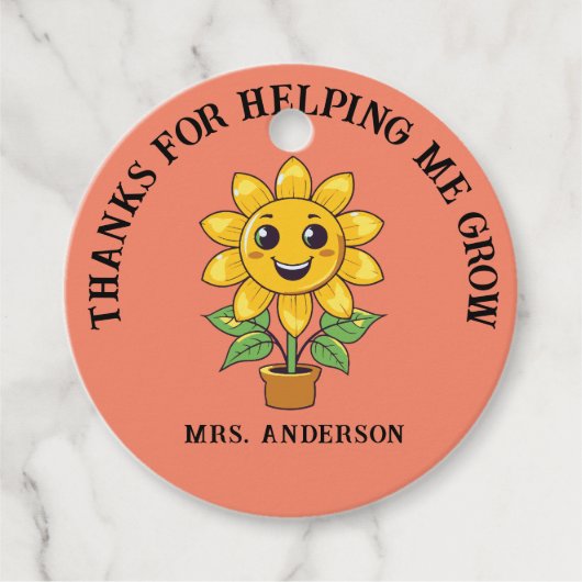 Zonnebloem dank u voor het helpen van mij groeien bedankjes labels (Voorkant)