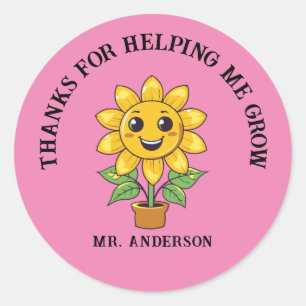 Zonnebloem dank u voor het helpen van mij groeien ronde sticker