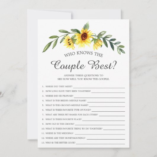 Zonnebloem die het beste paar kent kaart (Voorkant)