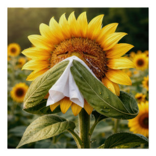 Zonnebloem die in een zakdoek niest perfect poster