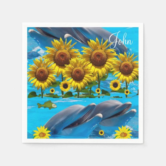 Zonnebloem Dolfijn Papieren servetten (Voorkant)