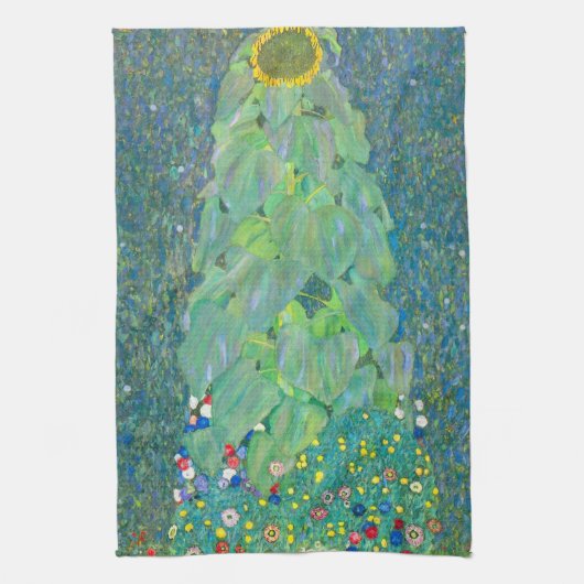 Zonnebloem door Klimt,  bloemen Art Nouveau Theedoek (Verticaal)