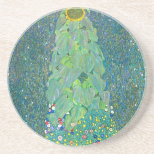 Zonnebloem door Klimt,  bloemen Art Nouveau Zandsteen Onderzetter