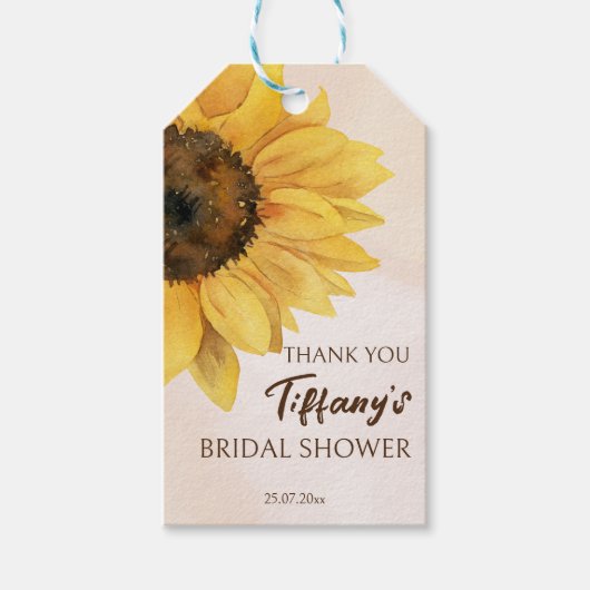 Zonnebloem douche gunst geschenktas cadeaulabel (Voorkant)