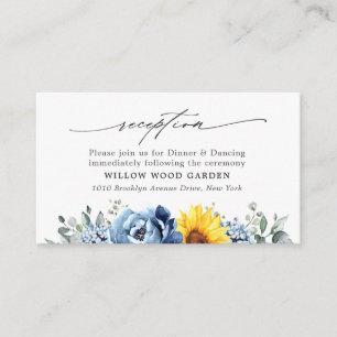 Zonnebloem Dusty Blue Floral bruiloft receptie Informatiekaartje