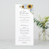 Zonnebloem Dusty Blue Floral Elegant Script Wedden Programma (Staand voorkant)