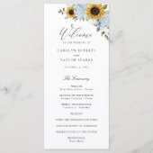 Zonnebloem Dusty Blue Floral Elegant Script Wedden Programma (Voorkant)