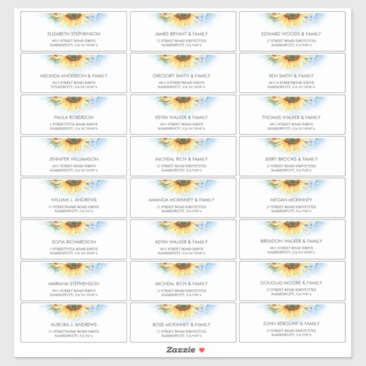 Zonnebloem Dusty Blue Gastennamen Adresetiketten Sticker (Vel)