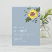 Zonnebloem Dusty Blue Moderne bruiloft uitnodiging (Staand voorkant)