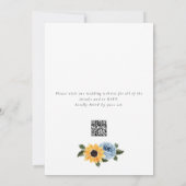 Zonnebloem Dusty Blue Rustic QR Code Wedding Kaart (Achterkant)