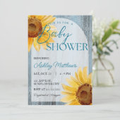 Zonnebloem Dusty Blue rustiek hout Baby shower Kaart (Staand voorkant)