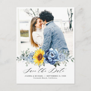 Zonnebloem Dusty Blue Slate Peony Save the Date Briefkaart