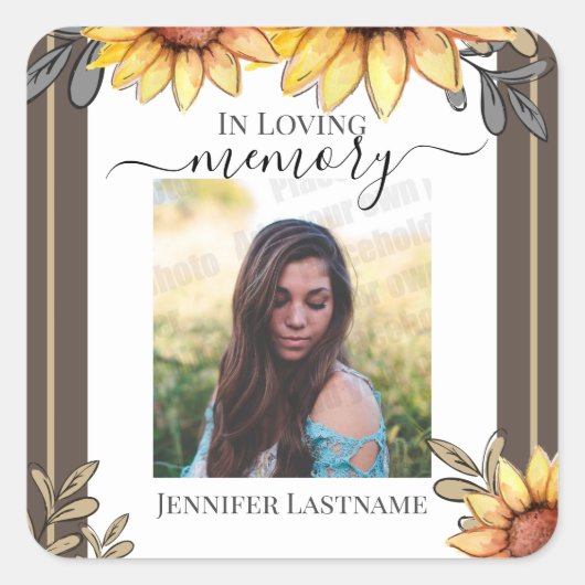 Zonnebloem Eenvoudige foto Funeral Keepomwille Vierkante Sticker (Voorkant)
