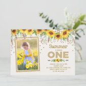 Zonnebloem Eerste 1e verjaardag Gele zomer Floral Kaart (Staand voorkant)