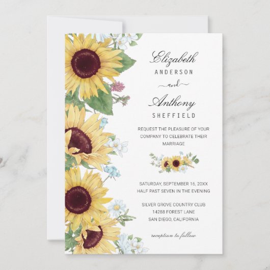 Zonnebloem Elegant Rustic Floral Wedding Kaart (Voorkant)