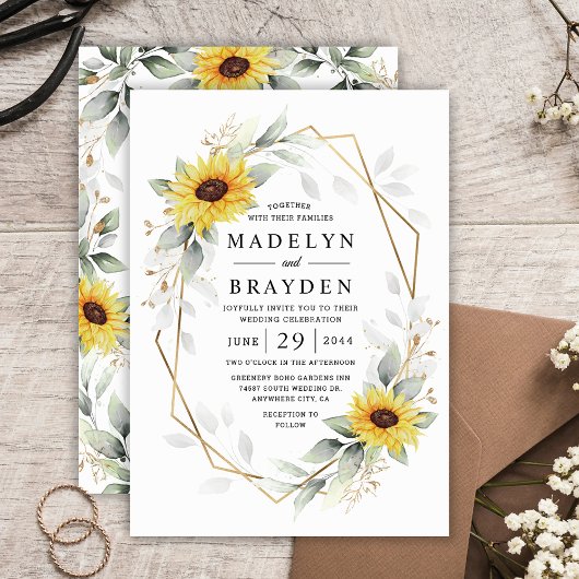 Zonnebloem Elegant Rustic Geometric Gold Wedding Kaart