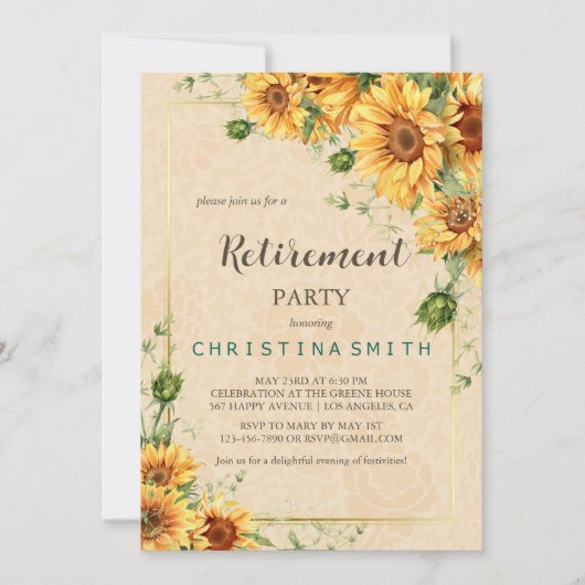 Zonnebloem Elegant Zomer Pensioen Partij Kaart (Voorkant)
