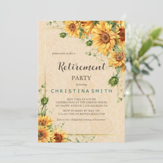 Zonnebloem Elegant Zomer Pensioen Partij Kaart (Staand voorkant)