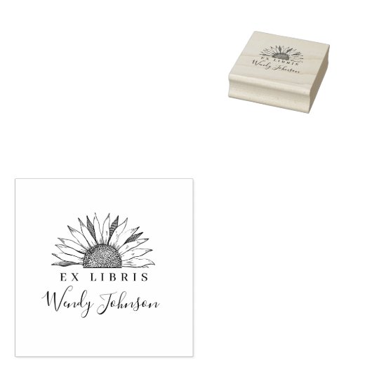  Zonnebloem ElegantBibliotheek Boek Ex Libris Rubberstempel (Gestempeld)