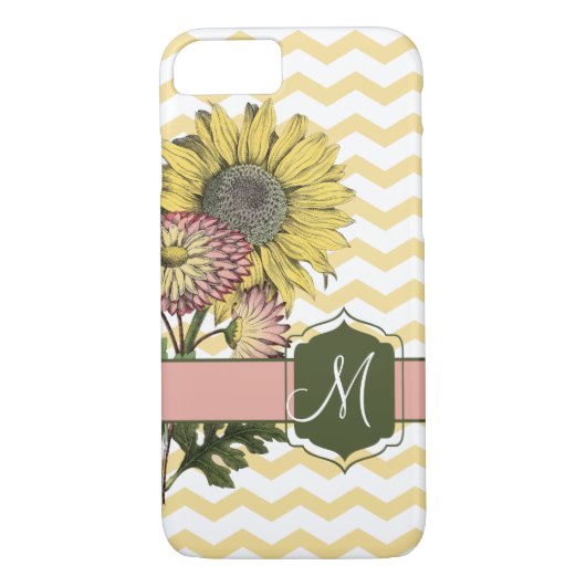 Zonnebloem Elegantie met Monogram | Roze en geel Case-Mate iPhone Case (Achterkant)