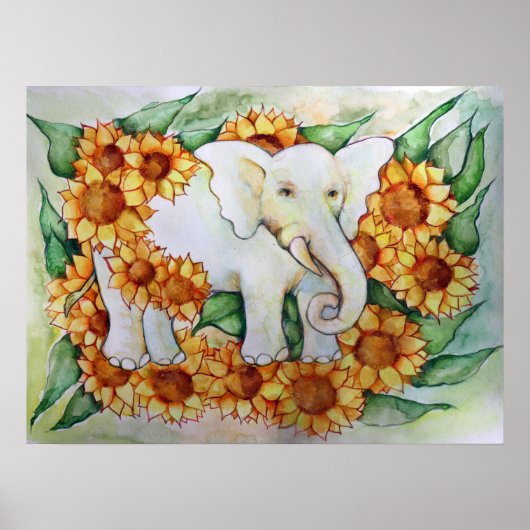 Zonnebloem Elephant Poster (Voorkant)