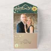 Zonnebloem Emerald Green Wedding All In One Uitnodiging (Buitenkant)