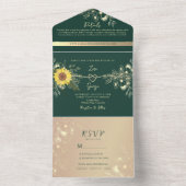 Zonnebloem Emerald Green Wedding All In One Uitnodiging (Binnen)