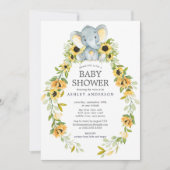 Zonnebloem en Baby-olifant Baby shower Kaart (Voorkant)