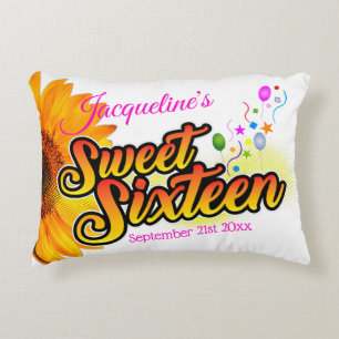 Zonnebloem en ballonnen op witte zweet-zestien accent kussen