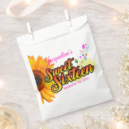 Zonnebloem en ballonnen op witte zweet-zestien bedankzakje