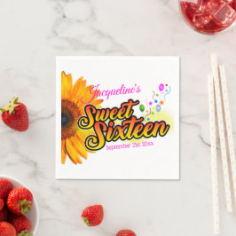 Zonnebloem en ballonnen op witte zweet-zestien servet