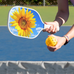Zonnebloem en bijen op Blue Sky Pickleball Paddle