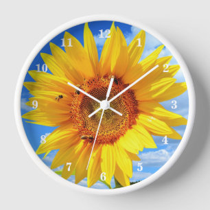 Zonnebloem en bijen wandklok