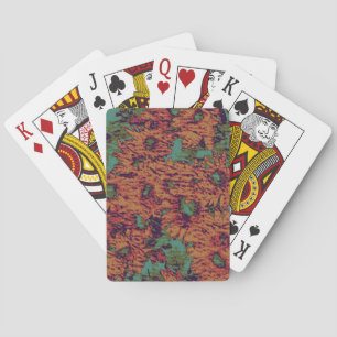 Zonnebloem en bladkamouflage op pokerkaarten