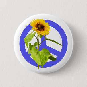 Zonnebloem en blauw Vredessymbool Ronde Button 5,7 Cm