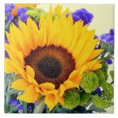 Zonnebloem en Blauwe Statice Tegeltje (Voorkant)