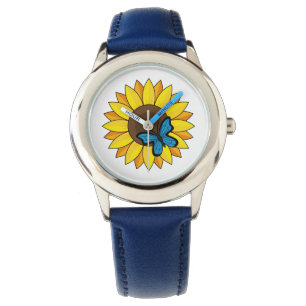 Zonnebloem en Blauwe Vlinder Horloge