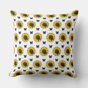 Zonnebloem en blauwe vlinder kussen