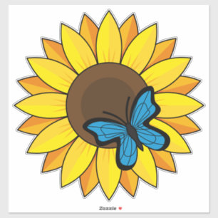 Zonnebloem en blauwe vlinder sticker