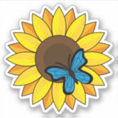 Zonnebloem en blauwe vlinder sticker (Voorkant)