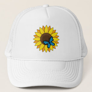 Zonnebloem en blauwe vlinder trucker pet