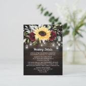 Zonnebloem en Bourgondiërode Roos Rustieke Bruilof Informatiekaartje (Staand voorkant)