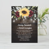 Zonnebloem en bruidsroze roodroodbruin huwelijk kaart (Staand voorkant)