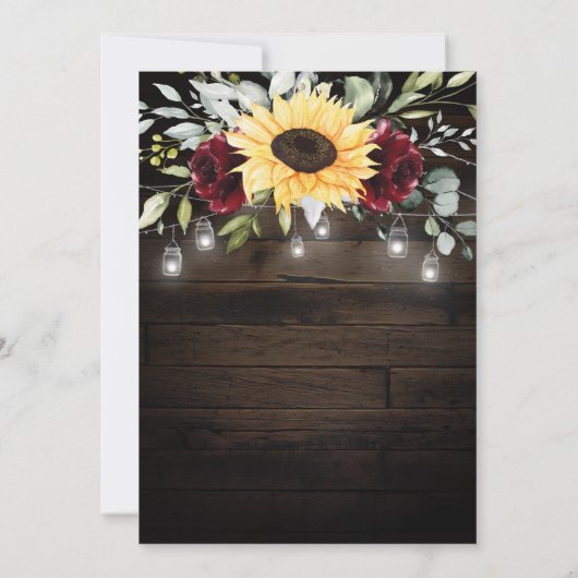 Zonnebloem en bruidsroze roodroodbruin huwelijk kaart (Achterkant)