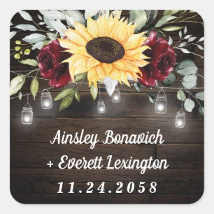 Zonnebloem en bruidsroze roodroodbruin huwelijk vierkante sticker