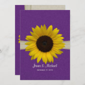 Zonnebloem en Burlap Paarse bruiloft Kaart (Voorkant / Achterkant)