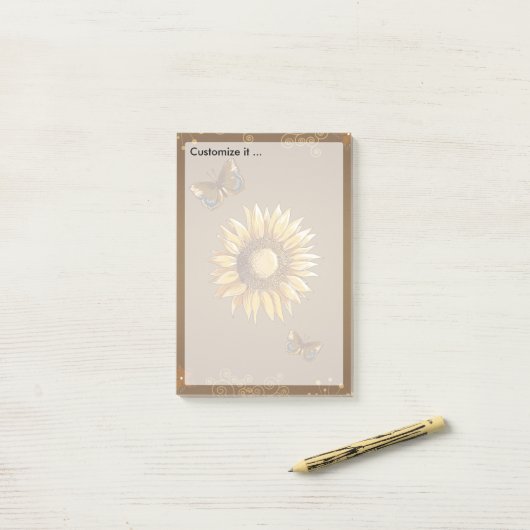 Zonnebloem en Butterflies  Elegant Post-it® Notes (Op bureau)