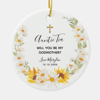 Zonnebloem en Daisy Wreath Zal je Godmoeder worden Keramisch Ornament