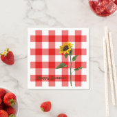 Zonnebloem en dame bug op buffel plaid servet (Insitu)