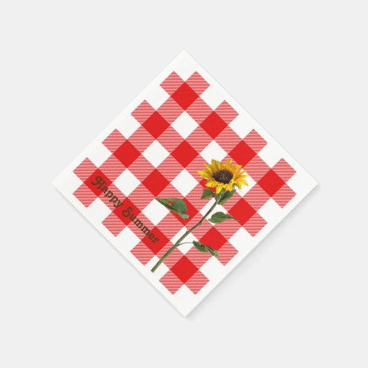 Zonnebloem en dame bug op buffel plaid servet (Hoek)